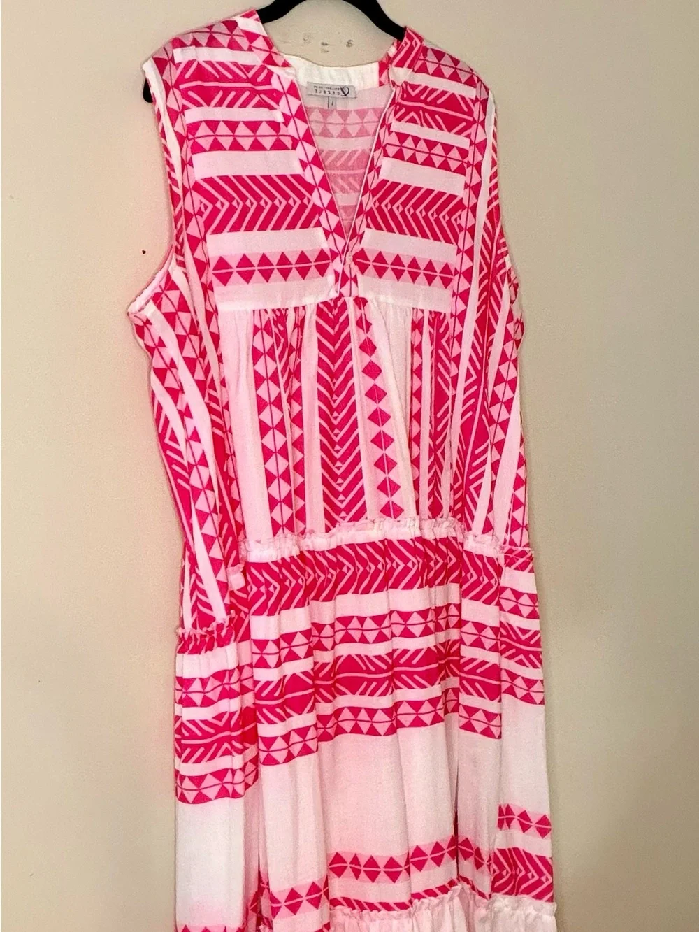 Zele White Maxi Dress with Hot Pink Embroidered Stripes - Picture 6 of 9